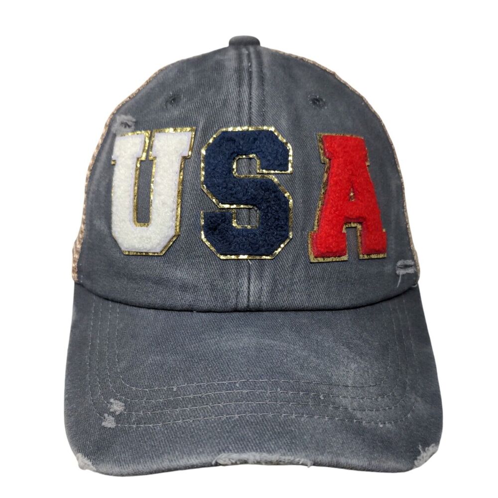 USA Snapback Mesh Back Trucker Hat Multicolor One Size Sugar Stitch